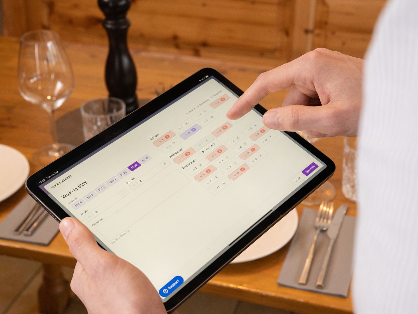 Walk-in mit Bereichsauswahl für die Terrasse in Tably auf dem Tablet